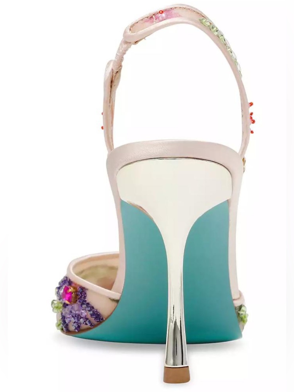 NEW Betsey Johnson Velma Jeweled Mesh Slingback Pumps Nude Floral Beaded US 7.5 - Picture 3 of 16